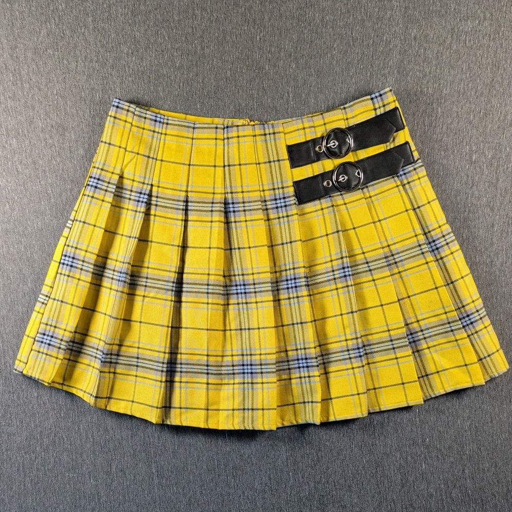 Forever 21 Yellow Plaid Pleated Mini Skirt Sz Sm Clueless Y2K Grunge Gothic 90s